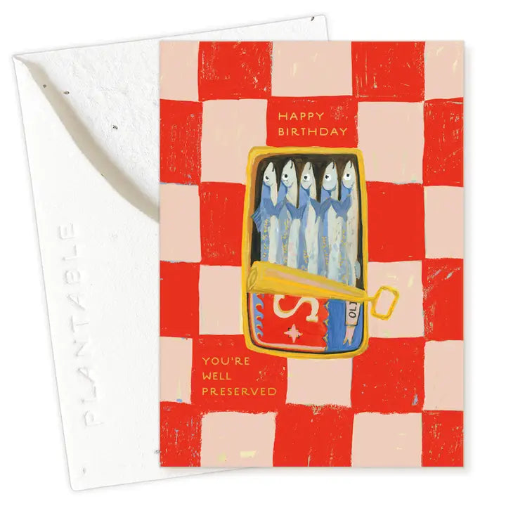 Plantable Card - Sardines Sprout - Birthday Mini Greeting Card 2.5" X 3.5"