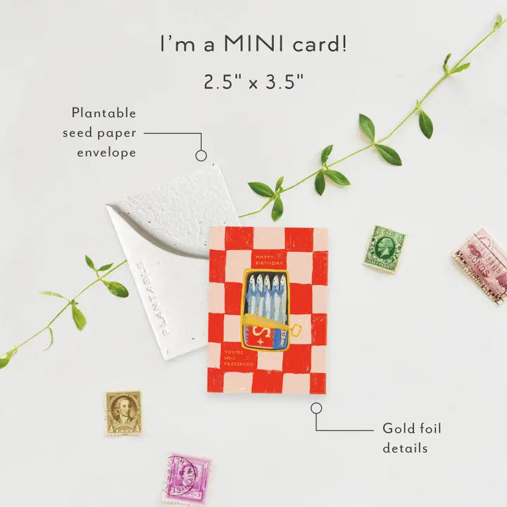 Plantable Card - Sardines Sprout - Birthday Mini Greeting Card 2.5" X 3.5"
