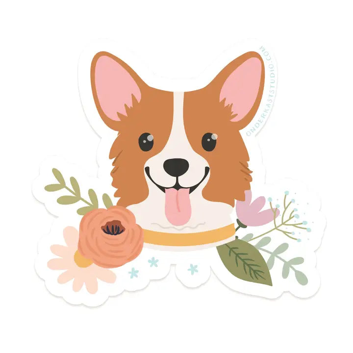 Corgi Floral Sticker