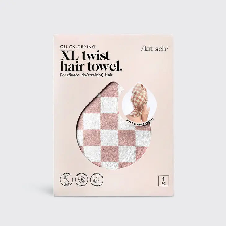 EXTRA LARGE QUICK-DRY HAIR TOWL WRAP - TERRACOTTA CHECKER