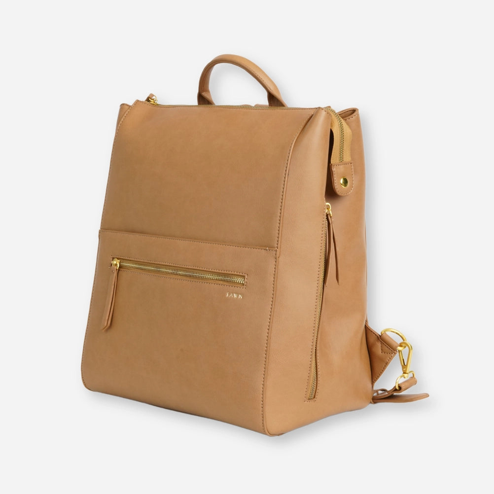 The Square Diaper Bag - Premium Matte Faux Leather Backpack in Bronze