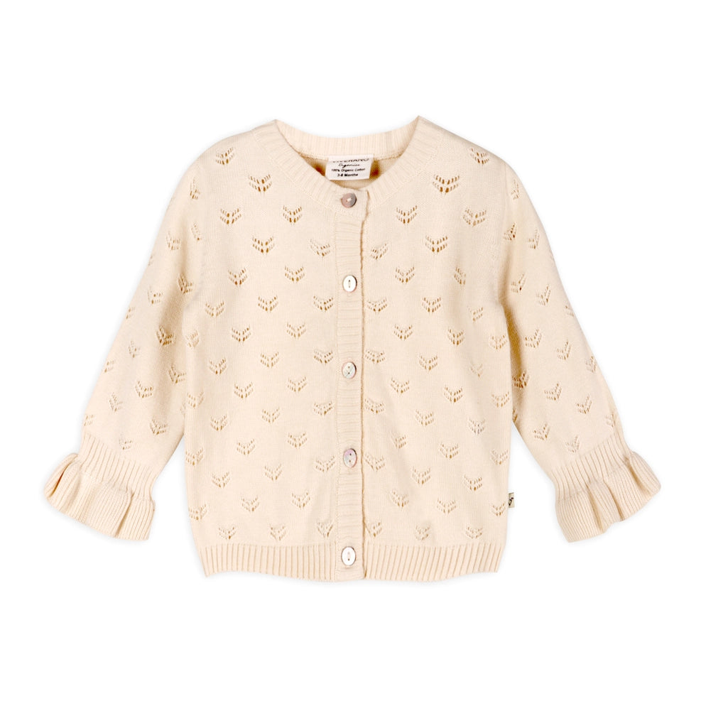 Milan Pointelle Knit Ruffle Baby Cardigan Sweater - Organic