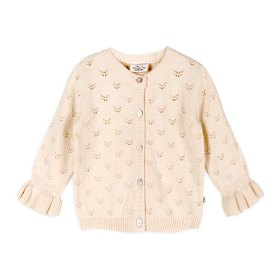 Milan Pointelle Knit Ruffle Baby Cardigan Sweater - Organic