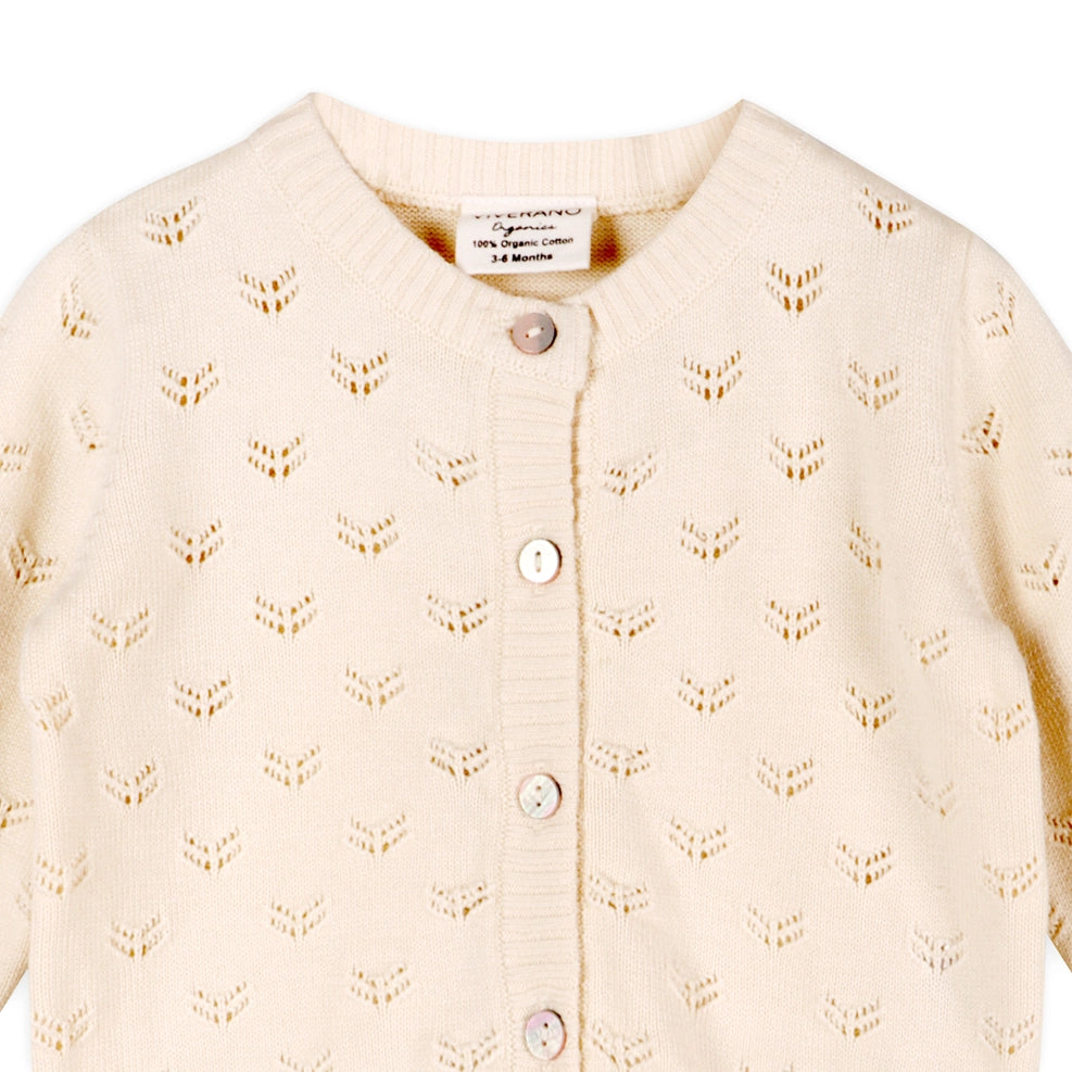 Milan Pointelle Knit Ruffle Baby Cardigan Sweater - Organic