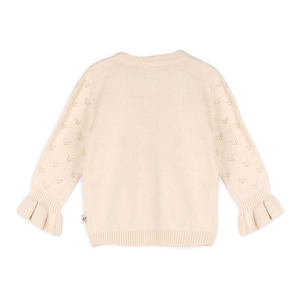 Milan Pointelle Knit Ruffle Baby Cardigan Sweater - Organic