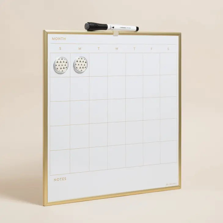 GOLD FRAMED DRY ERASE CALENDAR BOARD - 14"X14"