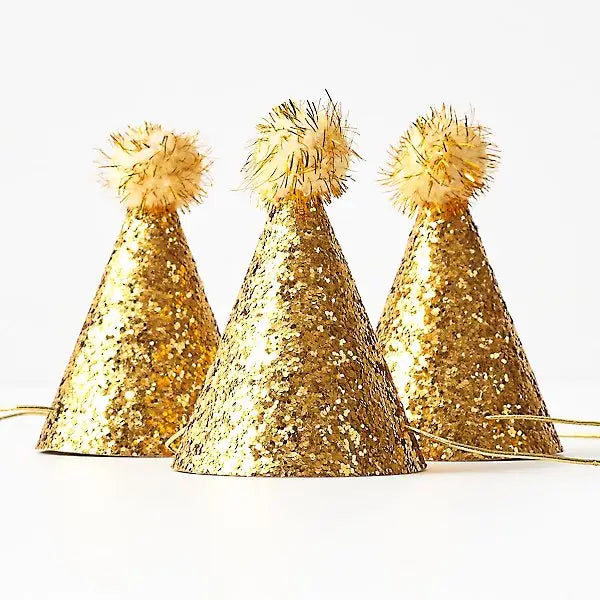 GOLD GLITTER MINI PARTY HATS