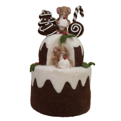 Wool Felt 2-Tier Cake with Gingerbread & Mice