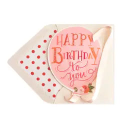 HAPPY BIRTHDAY BALLOON WITH BLUSH RIBBON GREETING CARD