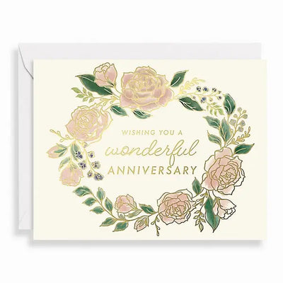 Rose Wreath Wonderful Anniversary Card