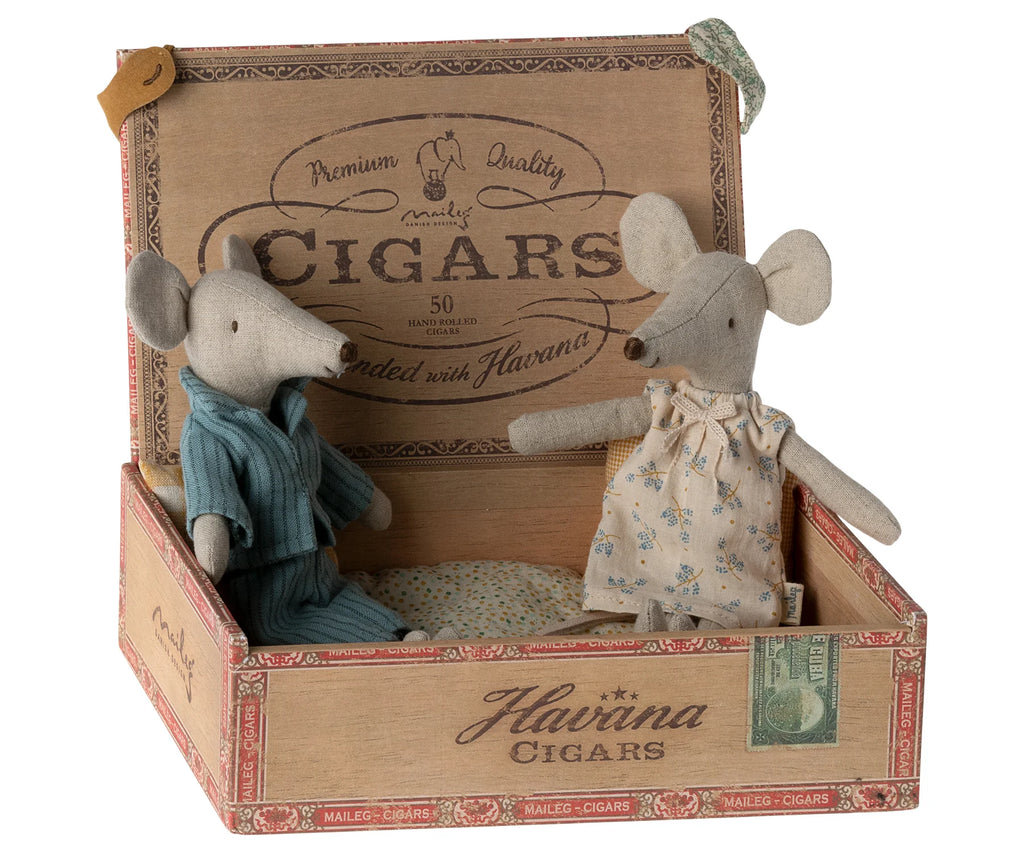 MUM AND DAD MICE IN CIGARBOX
