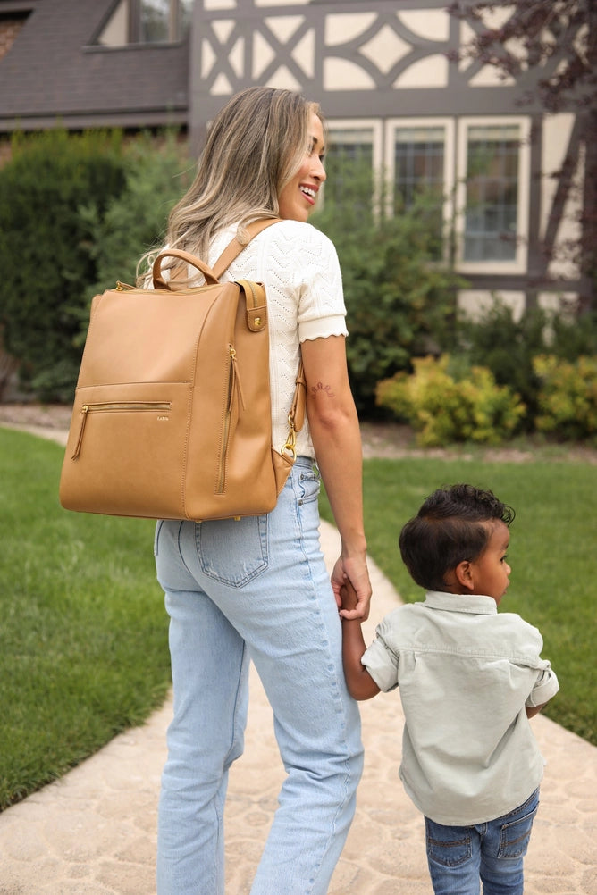 The Square Diaper Bag - Premium Matte Faux Leather Backpack in Bronze