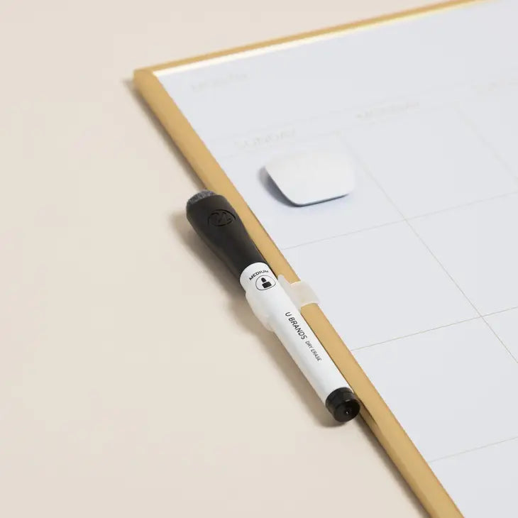 MAGNETIC MONTHLY CALENDAR GOLD FRAMED DRY ERASE BOARD - 16"X20"