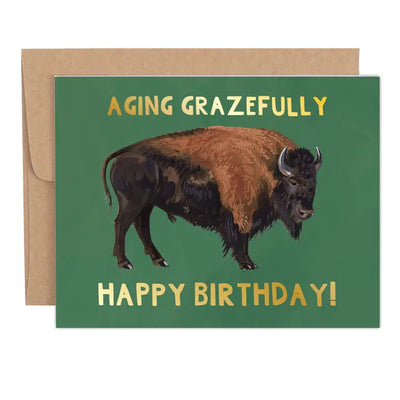 Aging Grazefully Buffalo Birthday Greeting Card