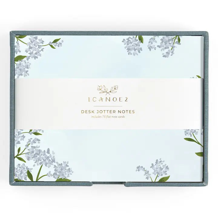 Hydrangea Desk Jotter - Flat Notes Set with Organizer Box