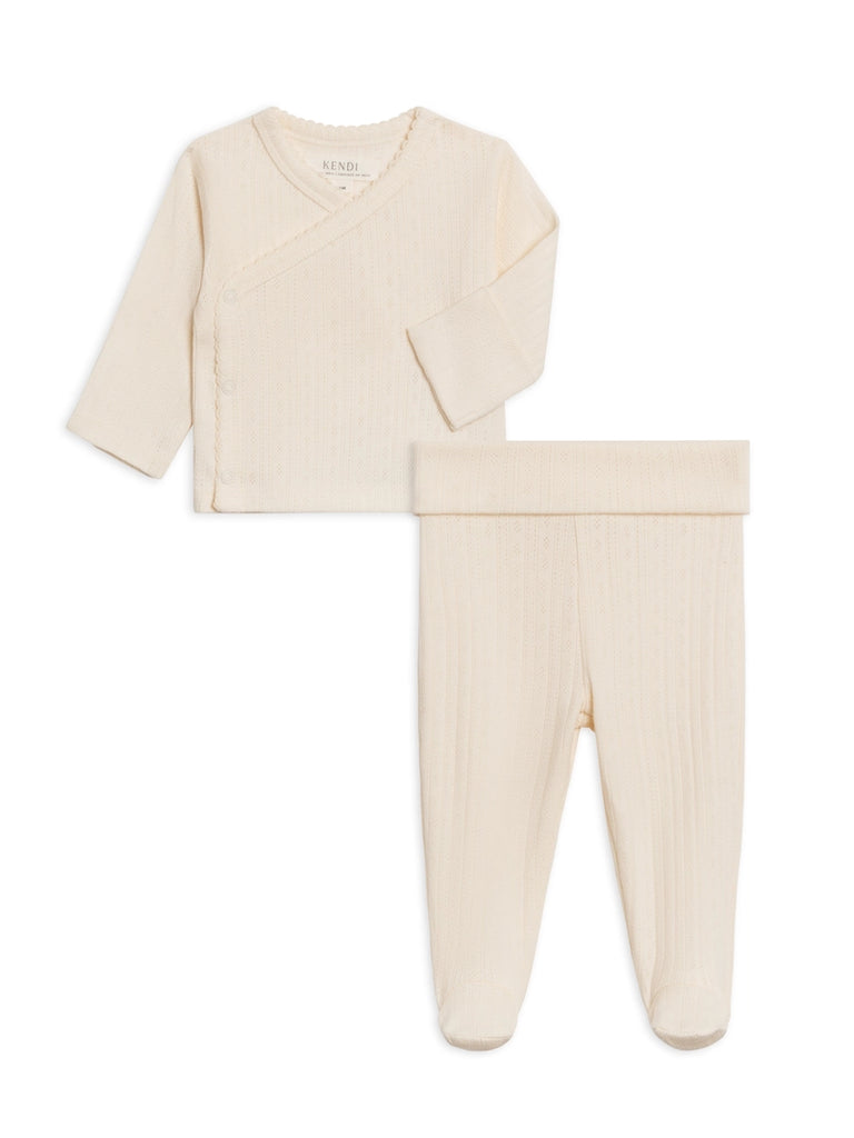 2-Piece Lacey Pointelle Kimono Top & Pant Set