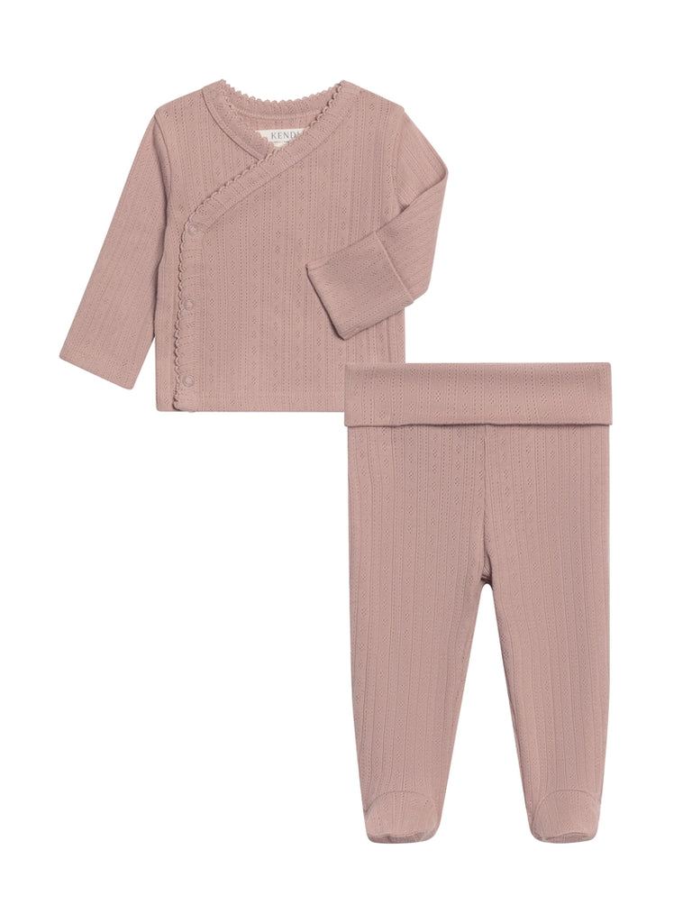 2-Piece Lacey Pointelle Kimono Top & Pant Set