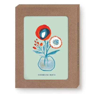 RED & BLUE VASE BOXED THANK YOU CARDS - SET OF 10