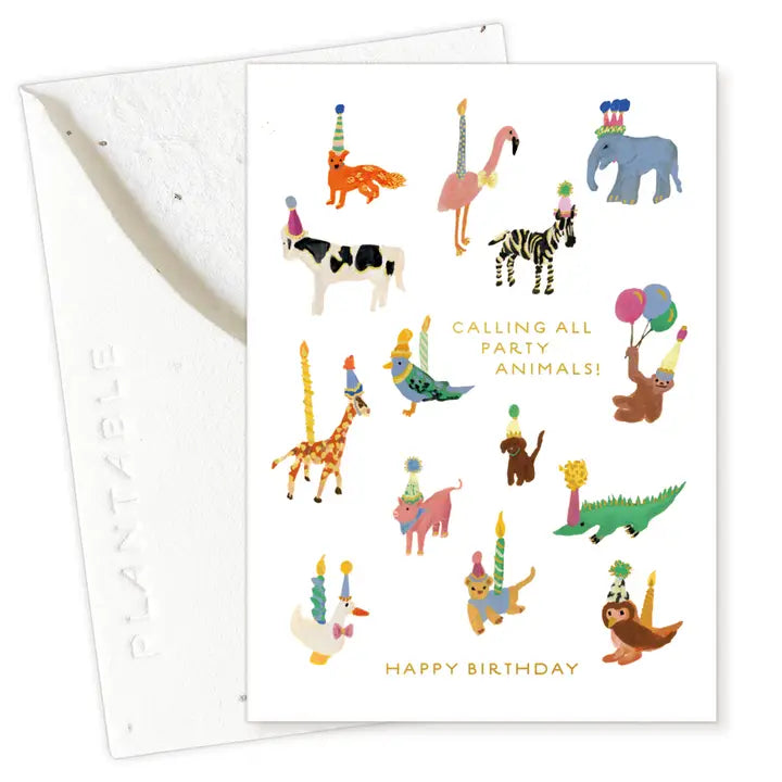 Plantable Card - Animal Party Sprout - Birthday Mini Greeting Card