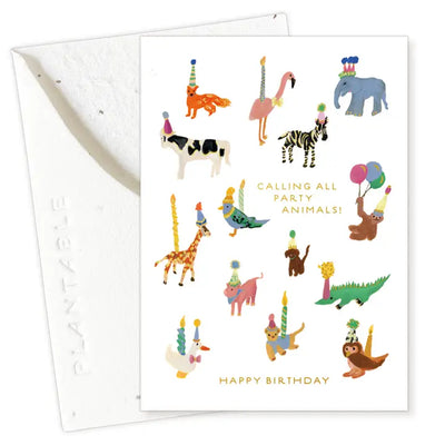 Plantable Card - Animal Party Sprout - Birthday Mini Greeting Card