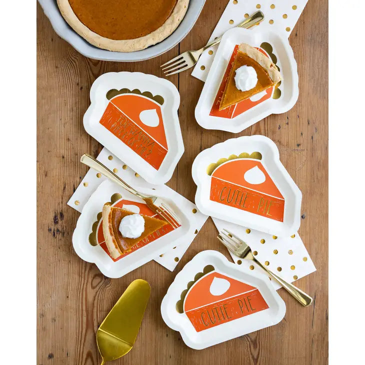HARVEST/THANKSGIVING PIE SHAPED 7" PLATE SET 8CT