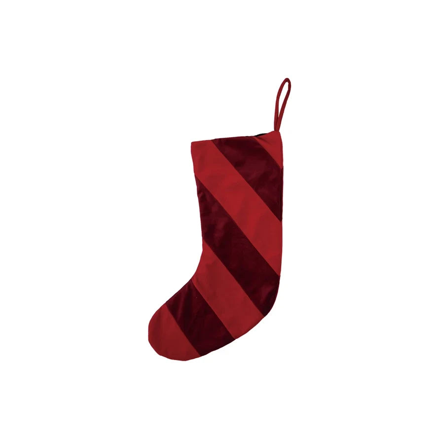 20"H Fabric Velvet striped Stocking, Red