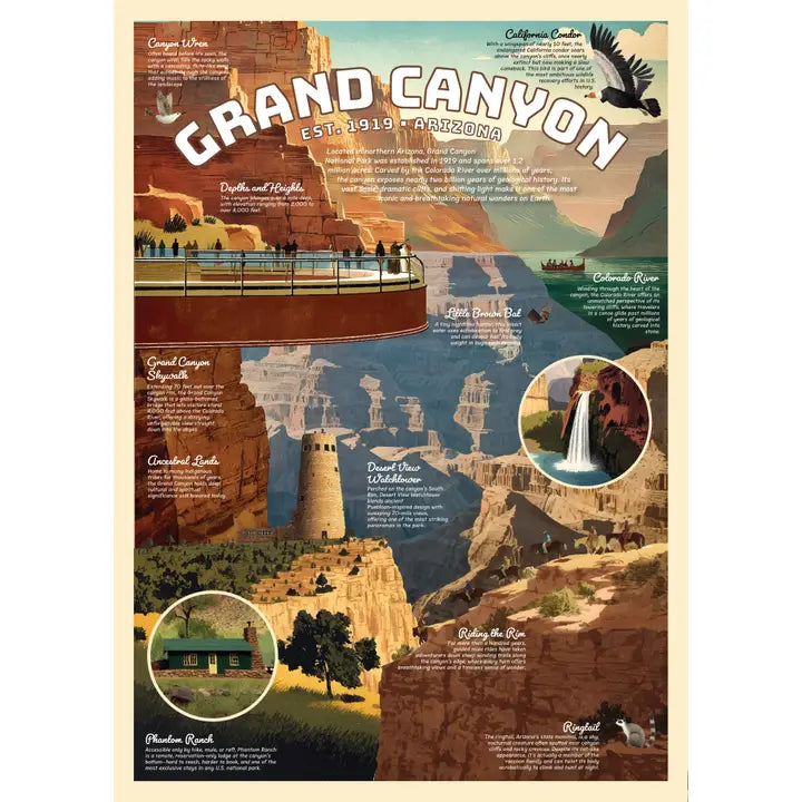 Grand Canyon Puzzle – 500 Pc Tube with Vintage Illustrations