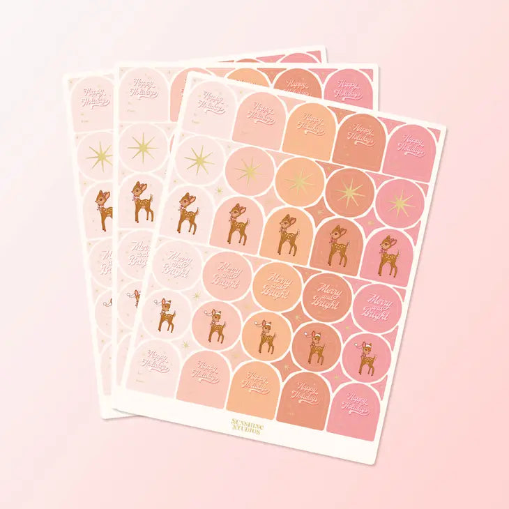 GIFT LABELS - HOLIDAY RETRO DEER GOLD FOIL