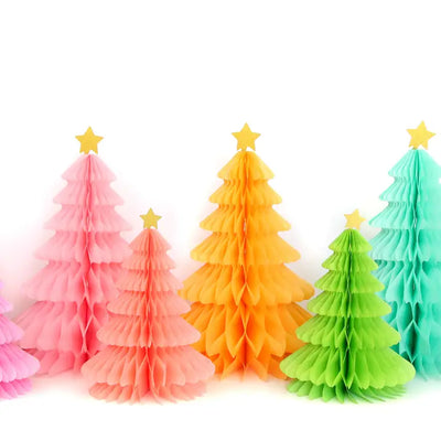 RAINBOW TREES CHRISTMAS HONEYCOMB DECORATIONS