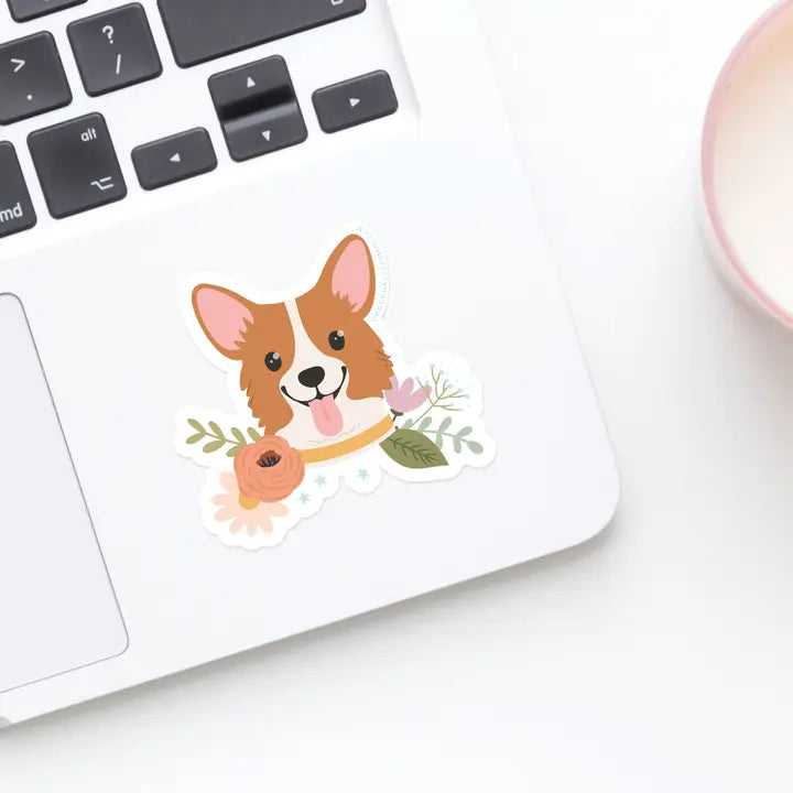 Corgi Floral Sticker