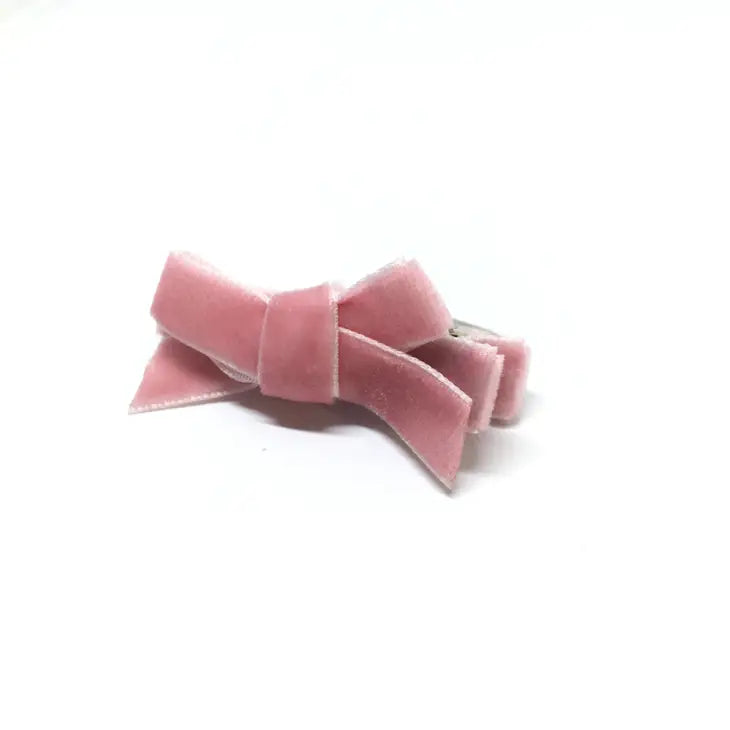 ROSE PINK VELVET MINI HAIR BOW