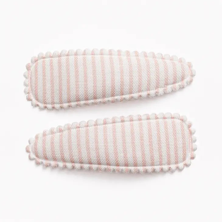 JULIET BLUSH PINK STRIPED FABRIC HAIR CLIPS