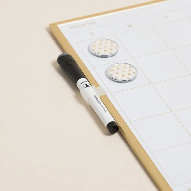 GOLD FRAMED DRY ERASE CALENDAR BOARD - 14"X14"