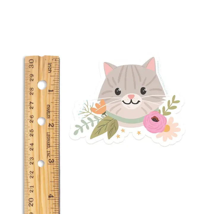 Tabby Cat Floral Sticker