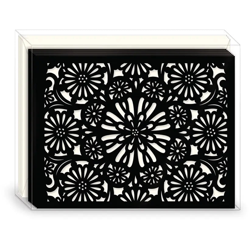Laser Cut Note Card Set of 10 -Black Lace