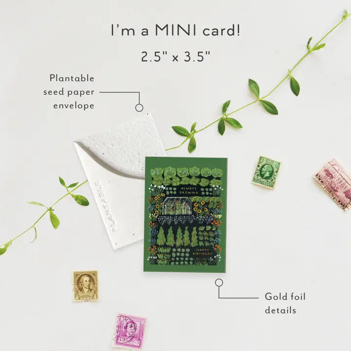 Plantable Card - Garden Greenhouse Sprout - Birthday Mini Greeting Card
