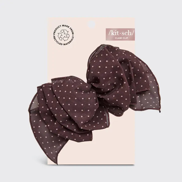 RECYCLED CHIFFON POLKA DOT BOW BARRETTE