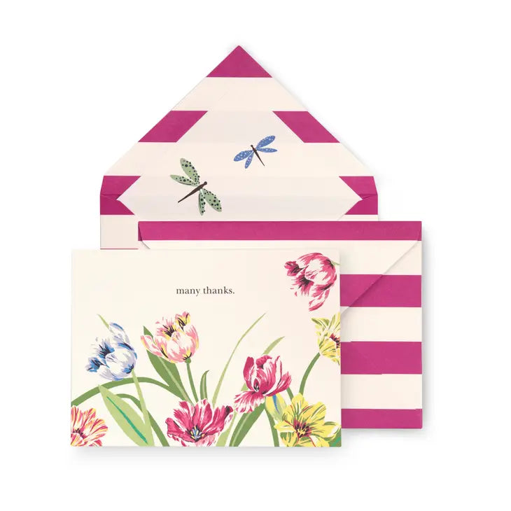 THANK YOU NOTECARD SET, DRAGONFLIES AND TULIPS