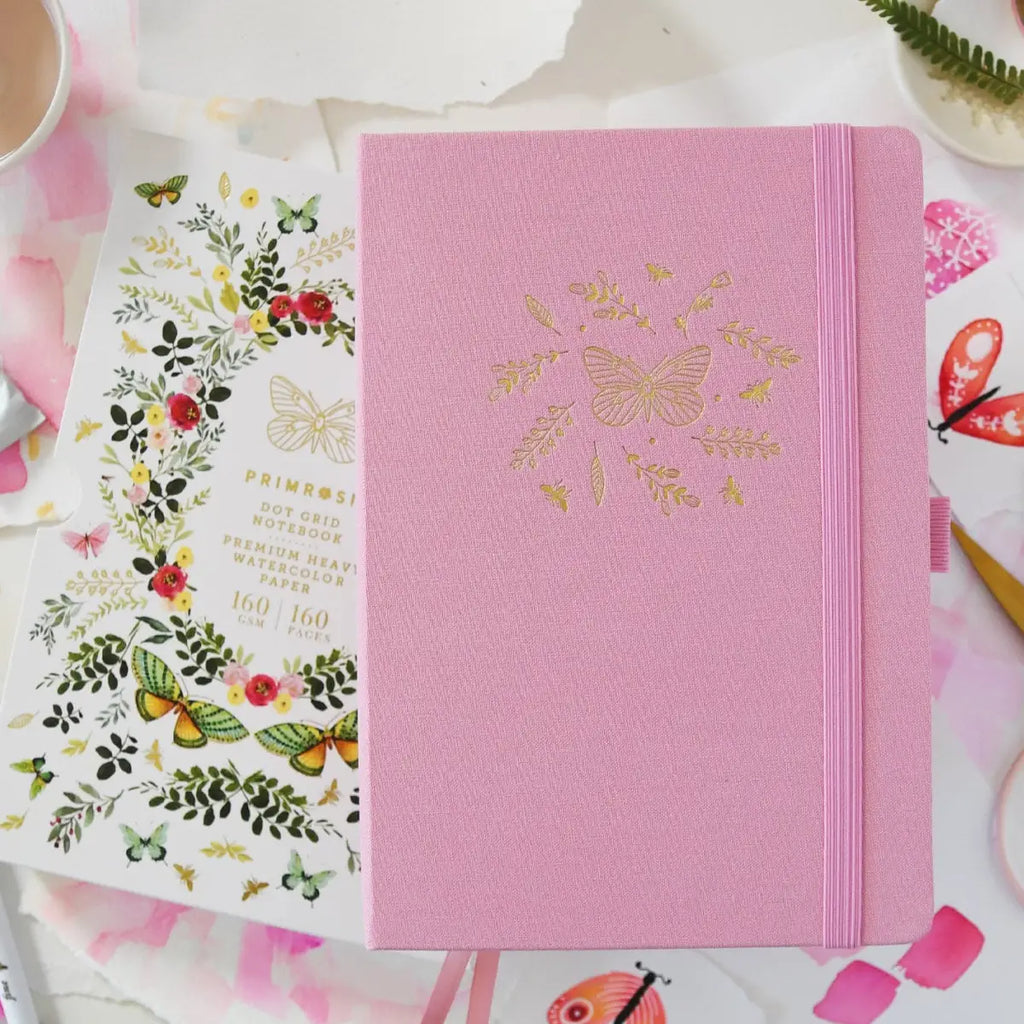 'butterfly' Pink – Watercolor Dot Grid Journal A5