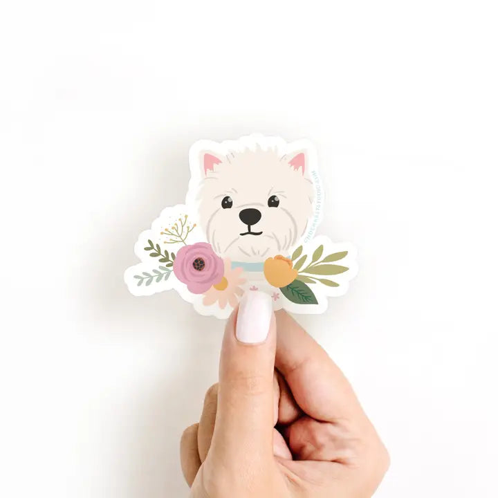 White Terrier Floral Sticker