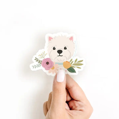 White Terrier Floral Sticker