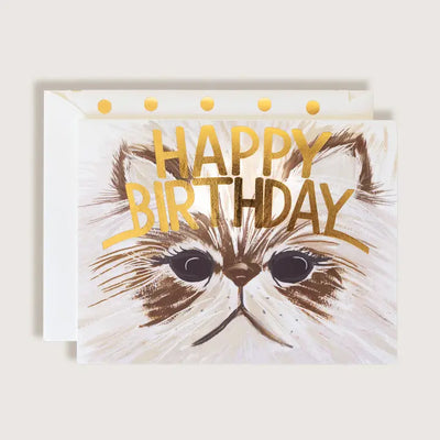 Handsome Cat Happy Birthday Gold Foil Greeting Card