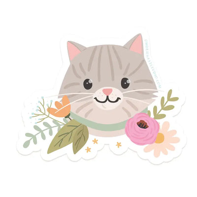 Tabby Cat Floral Sticker