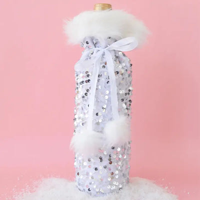 HOLIDAY SEQUIN WINE BAG - SILVER