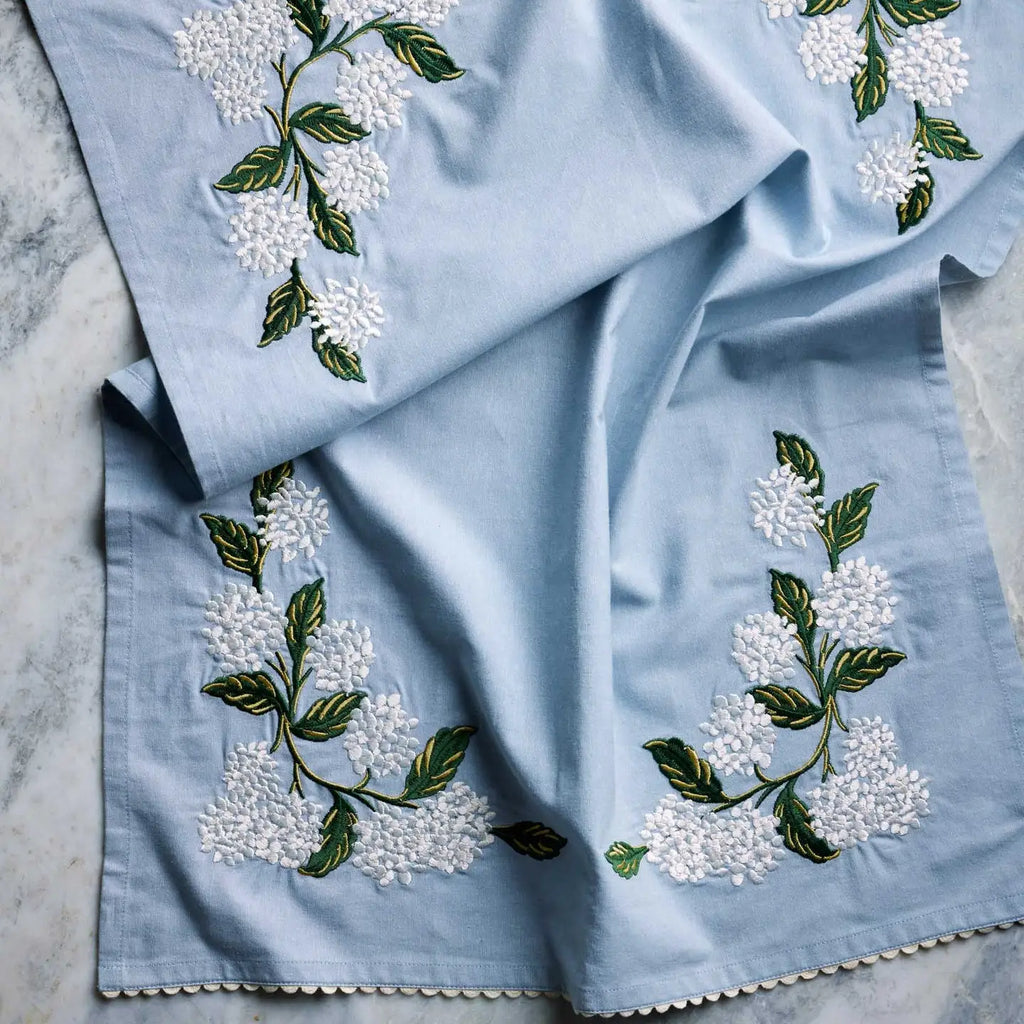Hydrangea Embroidered Tea Towel