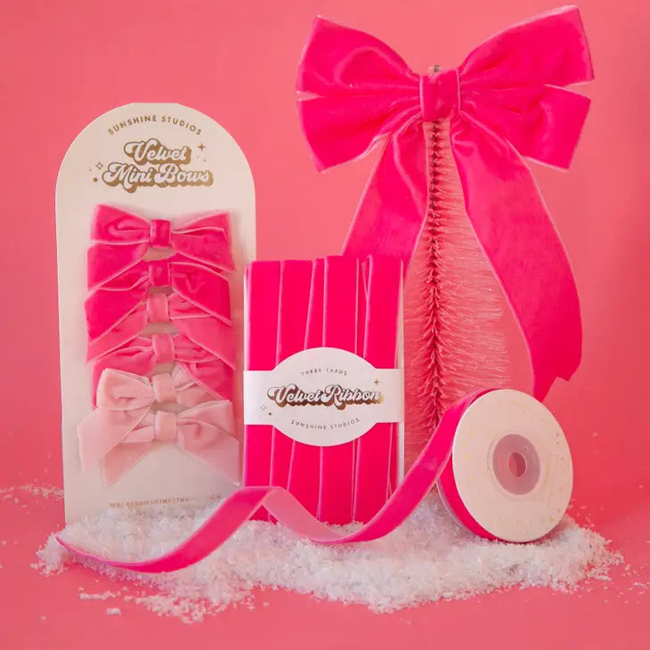 VELVET MINI BOWS - PINK