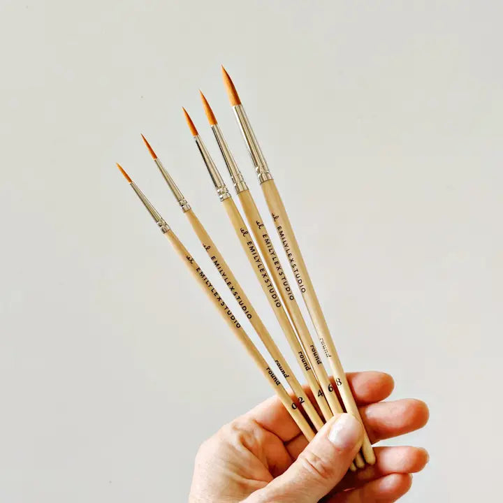 Watercolor Paintbrush Set of Five Wood Brushes