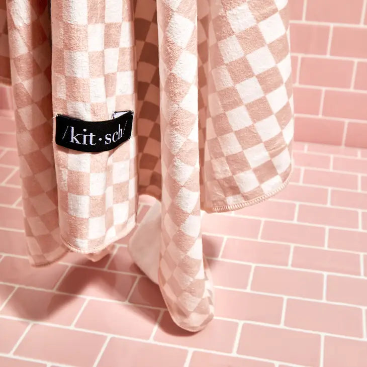 EXTRA LARGE QUICK-DRY HAIR TOWL WRAP - TERRACOTTA CHECKER
