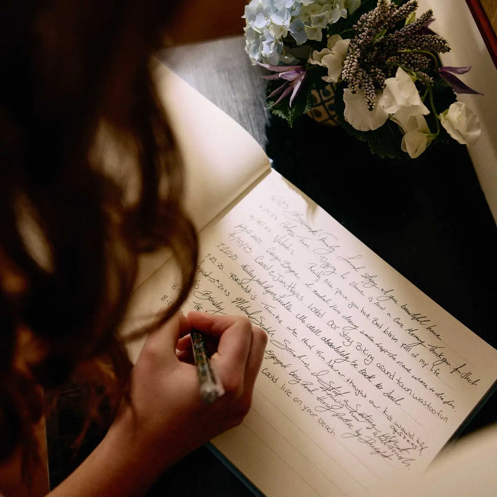 Hydrangea Embroidered Fabric Guest Book