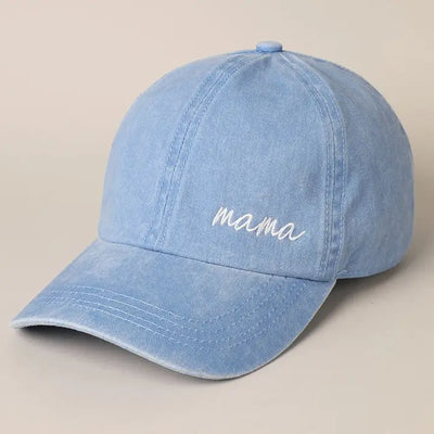 Mama Embroidery Baseball Cap - Washed Denim